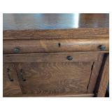 Antique Oak Mission-Style Dresser with Mirror - Carved Sides, 2-Door Cabinet
