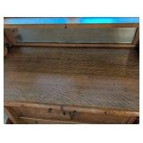 Antique Oak Mission-Style Dresser with Mirror - Carved Sides, 2-Door Cabinet