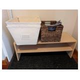 Wood Storage Console Shelf - 2 White Fabric Bins & Woven Basket