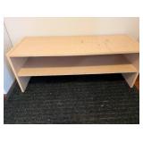 Wood Storage Console Shelf - 2 White Fabric Bins & Woven Basket