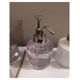 Bathroom Accessory Set - Silver Colored Tissue Box Cover, Pink Soap Dispenser, White Lotion Dispenser, and Waste Basket (Lot of 4)