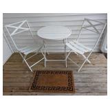 White Metal Outdoor Patio Table with 2 Folding Chairs - Round Bistro Set