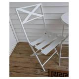 White Metal Outdoor Patio Table with 2 Folding Chairs - Round Bistro Set