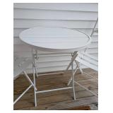 White Metal Outdoor Patio Table with 2 Folding Chairs - Round Bistro Set
