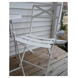 White Metal Outdoor Patio Table with 2 Folding Chairs - Round Bistro Set