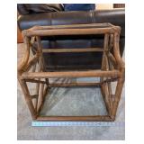 Rattan Glass-Top End Table with Lower Glass Shelf - Natural Brown Finish