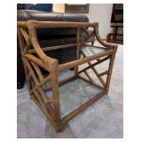 Rattan Glass-Top End Table with Lower Glass Shelf - Natural Brown Finish