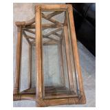 Rattan Glass-Top End Table with Lower Glass Shelf - Natural Brown Finish