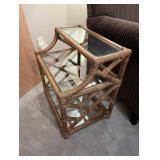 Rattan End Table with Glass Top - Two-Tier Indoor Furniture