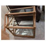 Rattan End Table with Glass Top - Two-Tier Indoor Furniture