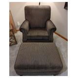 Ethan Allen Armchair & Ottoman - Striped Upholstery in Brown/Blue/Gold