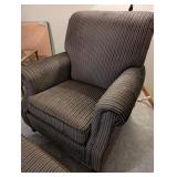 Ethan Allen Armchair & Ottoman - Striped Upholstery in Brown/Blue/Gold