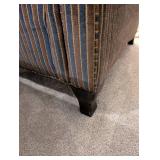 Ethan Allen Armchair & Ottoman - Striped Upholstery in Brown/Blue/Gold