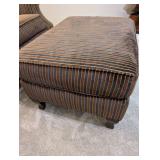 Ethan Allen Armchair & Ottoman - Striped Upholstery in Brown/Blue/Gold