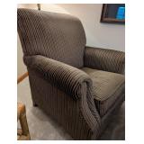 Ethan Allen Armchair & Ottoman - Striped Upholstery in Brown/Blue/Gold