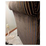 Ethan Allen Armchair & Ottoman - Striped Upholstery in Brown/Blue/Gold