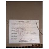 Ethan Allen Armchair & Ottoman - Striped Upholstery in Brown/Blue/Gold