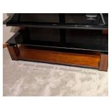 Entertainment Console TV Stand - Black Glass Shelves & Wood Base