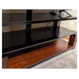 Entertainment Console TV Stand - Black Glass Shelves & Wood Base