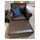 Italian Leather Chair & Ottoman Set - 40 x 36 x 34 in