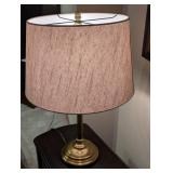 Brass Adjustable Table Lamp with Linen Drum Shade - Corded, Vintage Style