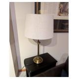 Brass Adjustable Table Lamp with Linen Drum Shade - Corded, Vintage Style