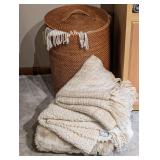 Pottery Barn Basket with Lid & Throw Blankets