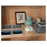 South Dakota Coasters - 4-Pack with Turquoise Vase, Conch Shell & Framed Print Shelf Decor