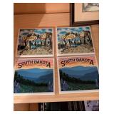 South Dakota Coasters - 4-Pack with Turquoise Vase, Conch Shell & Framed Print Shelf Decor
