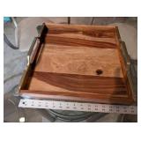 Crate & Barrel Beck Tray Gold - Wooden Serving Tray with Brass Handles