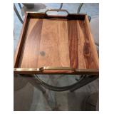 Crate & Barrel Beck Tray Gold - Wooden Serving Tray with Brass Handles