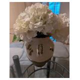 White Hydrangea Arrangement in Crackle-Glaze Ceramic Jug Vase