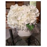 White Hydrangea Arrangement in Crackle-Glaze Ceramic Jug Vase