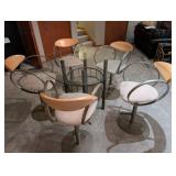 Elite Mfg California Glass Top Dining Table & 5 Chairs - 42 Dia, 35 H