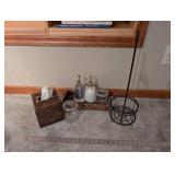 Toilet Paper Holder Floor Stand with Glass Jars & Soap Dispensers