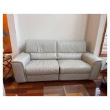 Chateau D'Ax Powered Reclining Leather Sofa - 84 x 38 x 35 in - Light Gray/Beige
