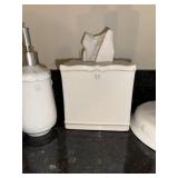 White Ceramic “Juliska” Bathroom Accessories Set - Soap Dispensers, Tissue Box Cover & Paper Towel Holder