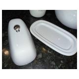 Williams-Sonoma Saltcellar Ceramic Set - Salt Cellar, Butter Dish & Gold Rim Bowl