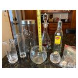 Tablecraft Clear Glassware Lot - Oil Dispenser, Embossed Rooster Canister, Decanters & Orbs