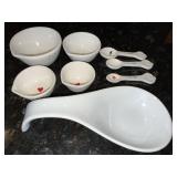 Tag Heart-Pattern Ceramic Spoons & Bowls Set - 1 Cup of Love, 1 tsp, 1/2 tsp, 1/4 tsp