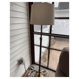 Brass Floor Lamp - Adjustable Height with Beige Fabric Shade