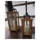 Rustic Wood Lanterns with Glass Panels - Candle Lantern Set (Lot of 2)