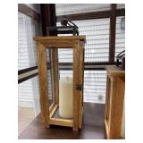 Rustic Wood Lanterns with Glass Panels - Candle Lantern Set (Lot of 2)