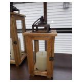 Rustic Wood Lanterns with Glass Panels - Candle Lantern Set (Lot of 2)