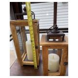 Rustic Wood Lanterns with Glass Panels - Candle Lantern Set (Lot of 2)