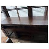 Dark Walnut TV Console Cabinet - 60in Wide, Glass-Front Left & Open Center Shelves