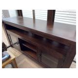 Dark Walnut TV Console Cabinet - 60in Wide, Glass-Front Left & Open Center Shelves