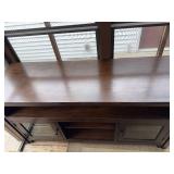 Dark Walnut TV Console Cabinet - 60in Wide, Glass-Front Left & Open Center Shelves