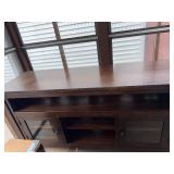 Dark Walnut TV Console Cabinet - 60in Wide, Glass-Front Left & Open Center Shelves