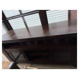 Dark Walnut TV Console Cabinet - 60in Wide, Glass-Front Left & Open Center Shelves